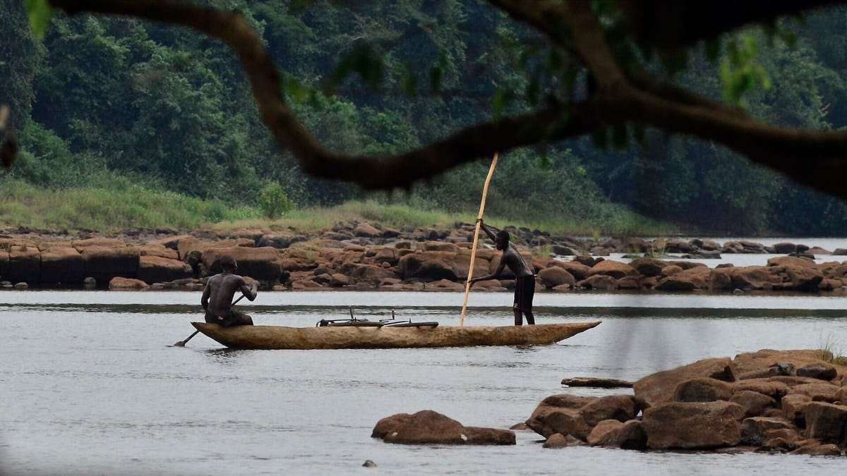 Sungai Oubangui yang lebar dengan tepi hutan tropis