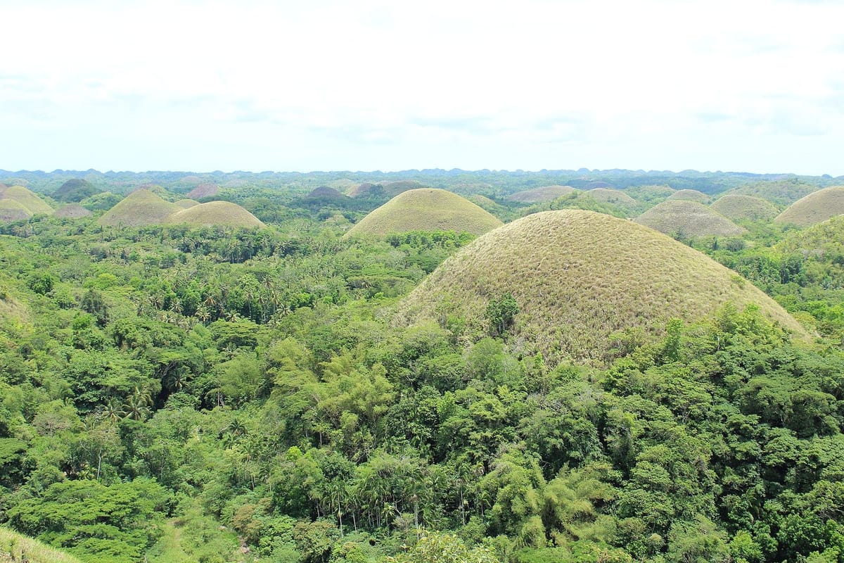 Perbukitan Chocolate Hills di Bohol saat musim kering