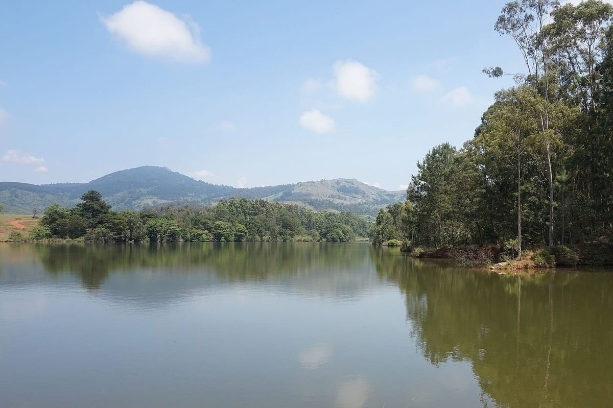 Danau tenang di Suaka Margasatwa Mlilwane, Eswatini